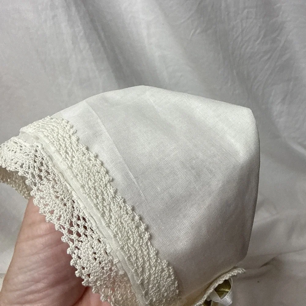 VTG Infant Christening Bonnet Bib Shoes Baby Deer Elegant Baby Leather LOT Doll